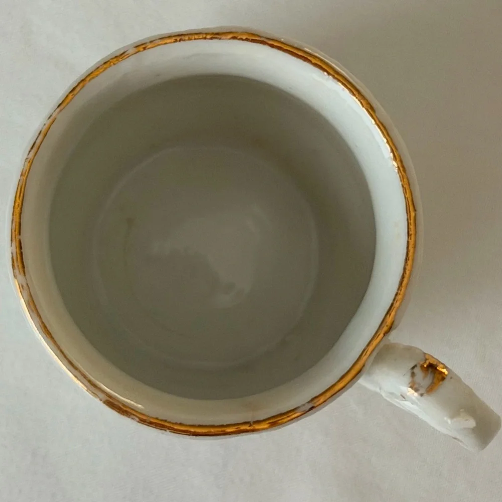Antique Porcelain Mini Floral White & Gold Victorian Demitasse Retro Display Cup